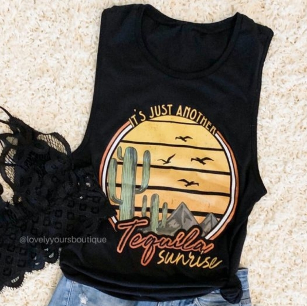 Black Graphic Sleeveless Top